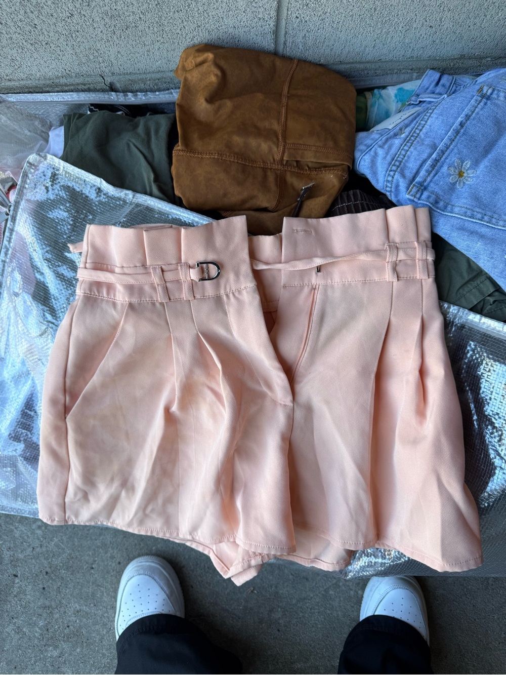Forever 21 Peach High-Rise Pleated Shorts with D-Ring Detail